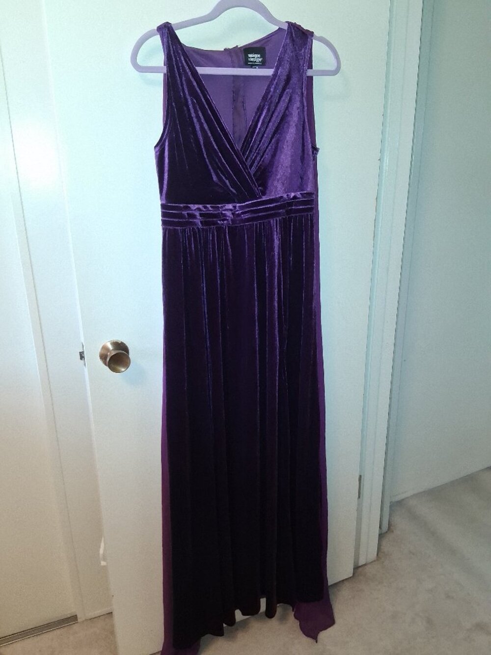Maxi Purple Velvet Dress with Cape, M